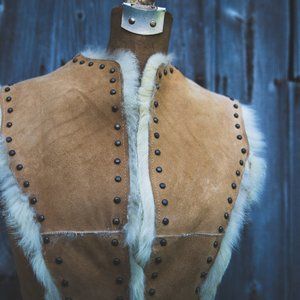 Studded Leather & Fur Tan Vest
